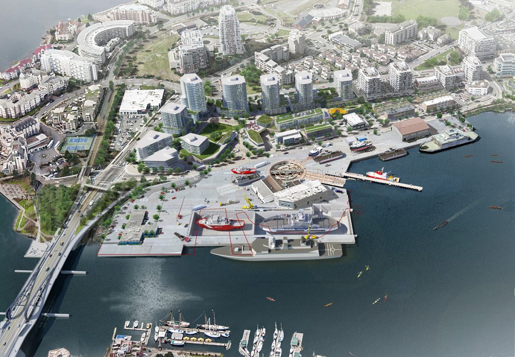 Future clients of the graving dock. The red lines represent the existing shipyard.